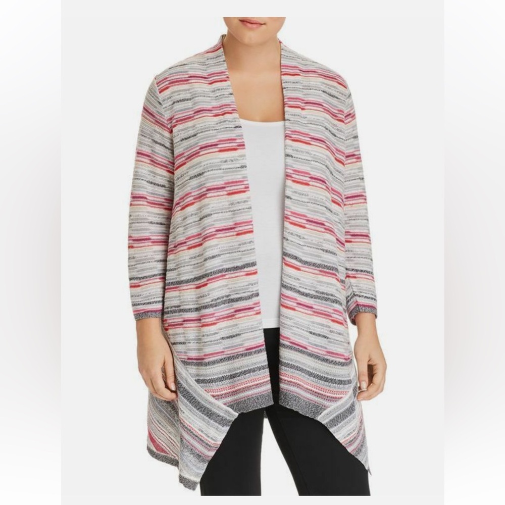 NIC+ZOE size 1X linen blend hi-lo open cardigan sweater marled gray